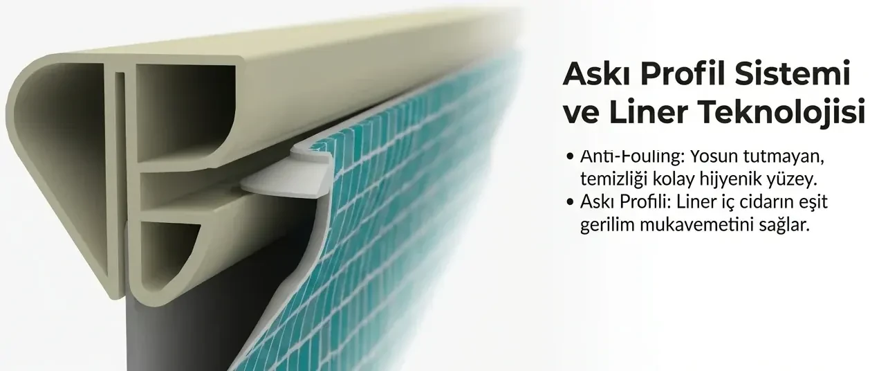 Maldiv askı profili ve liner teknolojisi çizimi